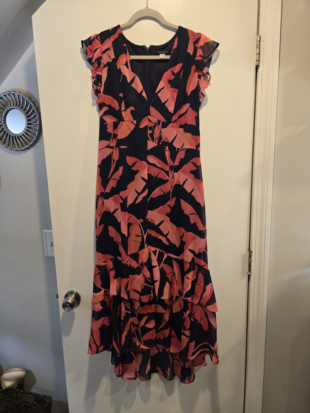 Tommy Hilfiger Navy Dress with Coral Leaf Print